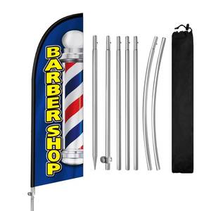 lot 45669 image: QSUM Barber Flag 8FT, Barber Flags for Outside, Barber Shop Signs Banner, Eye Catching Barbershop Flag with Stainless Steel Flagpole, Ground Stake for Store Advertising - Retail $28
