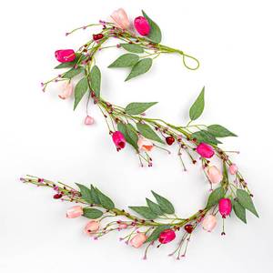 lot 45670 image: DIYFLORU 5 FT Valentine Garland Valentines Garlands Valentines Day Garlands Pink Floral Garland with Tuilps Heart Berry for Valentines Day Indoor Wedding Party Stairs Table Fireplace Mantel - Retail $17