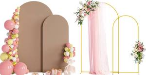 lot 45674 image: Wokceer Wedding Arch Backdrop Stand and Cover Set of 2 Metal Arch Stand with Arch Cover Nude Brown 7.2FT, 6FT for Birthday Party Wedding Ceremony Bridal Baby Shower Event Decor - Retail $67