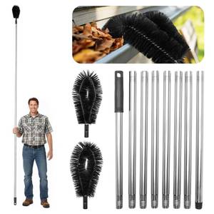 lot 45679 image: Premium 10.5 ft Gutter Cleaning Tools from The Ground - Adjustable Rain Gutter Cleaning Brush with Pole No Ladder Needed Long-Reach Gutters Removal of Leaves, Branches & Debris - Retail $27
