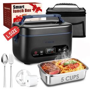 lot 45685 image: Cordless Electric Lunch Box for Adults, 100W Rechargeable Auto Heated Lunch Box 5-Sided Heating 1.2L Heating Lunchbox Smart Timer Leak-Proof Portable Food Warmer for Office Worksite Car Travel - Retail $80