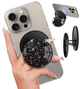 lot 58009 image: LISEVO Magnetic Phone Grip for MagSafe Magnetic Cell Phone Stand Magnet Removable Kickstand Finger Ring Holder Cute Stylish Decorative Accessories for iPhone 171615141312 Series, Glitter Black - Retail $13