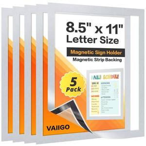 lot 58012 image: VAIIGO 5Packs Magnetic Frames for Refrigerator - 8.5x11 Magnetic Sign Holder with Metal Surface - FilePaperDocument Holder & PhotosPicturePoster Frame for HomeOffice (Silver) - Retail $12