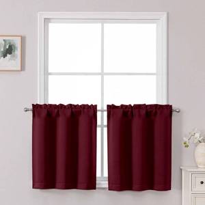 lot 58013 image: Chyhomenyc Short Burgundy Curtains 24 Inch Length, Small Kitchen Curtain Rod Pocket Half Window Curtains for Basement Cabinet Camper RV Bunk, 2 PCS, Each 30Wx24L, Burgundy - Retail $13