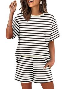 lot 58014 image: WIHOLL 2 Piece Lounge Sets for Women Pajamas Matching Outfits Summer Spring Break Essential Birthday Gifts Friends Mom Mother Auntie Casual Clothing Blue Stripes S - Retail $15