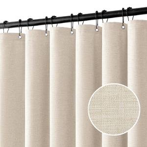 lot 26632 image: Extra Long Linen Shower Curtain 80 Inches Long with 12 Metal Hooks Washable Heavy Beige Fabric Shower Curtain Set Waterproof Neutral Thick Cloth Shower Curtain for Bathroom Hotel Bathtub, Cream - Retail $25
