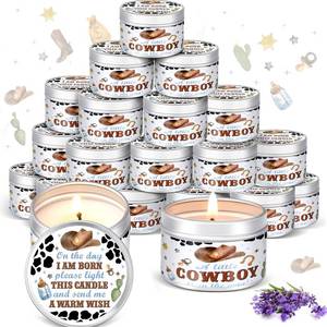 lot 26640 image: 24 Pcs Cowboy Baby Shower Party Favors Candles Lavender Scented Baby Shower Favors for Guests Rustic Tealights Candles Gender Reveal Return Gifts (1.2 oz, White) - Retail $39