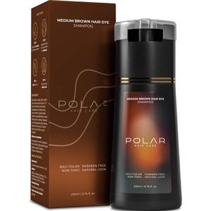 lot 26645 image: Polar Haircare - Medium Brown Shampoo Hair Dye for Women & Men, Semi Permanent Color Cleanser for Gray Coverage, Vegan Instant Tint Formula, Fast Acting Medium Brown Shade, 6.76 Fl Oz, Easy Home Use - Retail $35