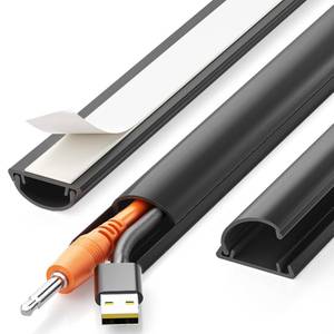 lot 26646 image: 42.5in Adhesive Cord Hider Wall, Mounted TV Cord Cover Kit, Multiple Cable Raceways for Wall Corner, Wire Cover Hiders for 1-2 Cables, 1.18 W X 0.43 H, Black - Retail $10