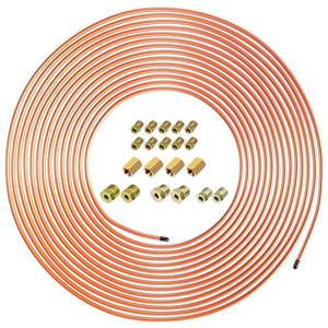 lot 26671 image: 316 Coated Steel Brake Line Tubing Kit (316 x 25FT) with 16 Fittings & 4 Unions  Flexible, Corrosion-Resistant  Hydraulic Fuel & ABS Systems - Retail $16