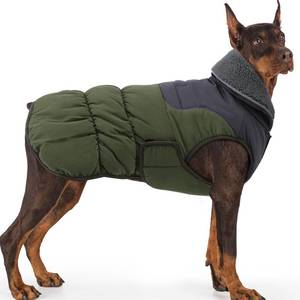 lot 26677 image: Dog Coats for Large Dogs L, Reflective Warm Pet Fleece Jacket Snowsuit for Cold Weather with Furry Collar, Windproof Warm Fleece Dog Puffer Jacket, Green - Retail $41