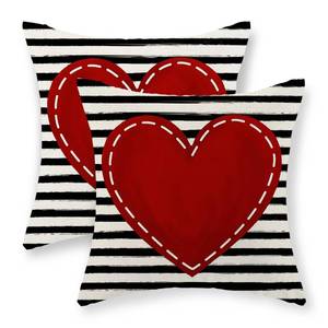 lot 26689 image: Valentines Day Pillow Covers 18x18 Inch Set of 2, Linen Pillowcase With Stripes Red Love Heart, Decorative Outdoor Cushion Case for Sofa Couch, Anniversary Decor - Retail $11
