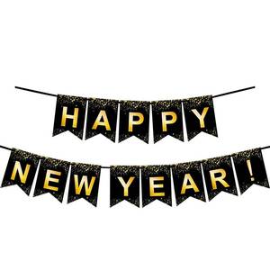 lot 26702 image: Black Gold Happy New Year Banner for New year Party Decorations - Retail $4