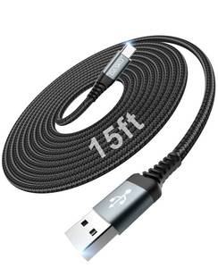 lot 26705 image: USB to USB-C Cable 15FT 1Pack, Extra Long USB C Cable 3A Fast Charging, Nylon Braided Durable USB-A to USB-C Cord Compatible with iPhone Galaxy - Retail $17