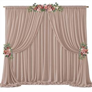 lot 26712 image: 20ft x 10ft Taupe Backdrop Curtain Drapes, Wrinkle-Free Sheer Chiffon Fabric Photo Backdrop Panels for Wedding Arch Party Ceremony Stage Photo Backgrounds - Retail $55