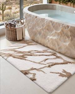 lot 26714 image: Bathroom Rug Mat 24x43, Soft and Absorbent Marble Bath Mat, Non Slip Machine Washable Bath Rugs for Shower Floor, Tub, Sink, White and Beige - Retail $42