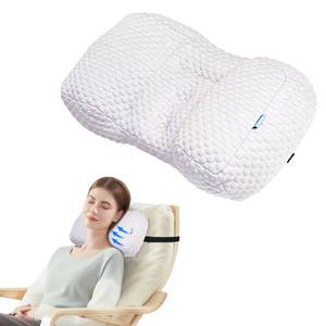 lot 26721 image: Adjustable Neck Pillow for Recliner, Headrest Pillow for Chair & Couch Support - Ergonomic Design Cushion with 2 Adjustable Strap, Recliner Head Pillow for Office, Home, Traveling (Beige) - Retail $29