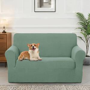 lot 26723 image: Home Stretch Couch Cover Washable Sofa Slipcover Furniture Protector with Non Skid Foam and Elastic Bottom for Kids, Dog(LoveseatOlive Green) - Retail $33