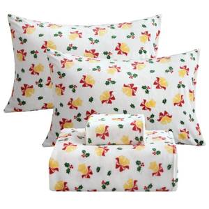 lot 26735 image: Christmas Fleece Sheets King Size, Flannel Like Soft, Fuzzy Warm Plush Sheets, Velvet Polar Microfleece Bedding for Winter, Christmas Bell - Retail $80