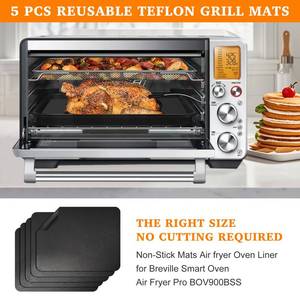 lot 26749 image: Air Fryer Liners Reusable Teflon Mats Compatible with the Breville Smart Oven Air Fryer Pro BOV900BSS, 9x13 Airfryer Liner for Cuisinart Air Fryer Toaster Oven Combo Accessories. 5Pcs - Retail $10
