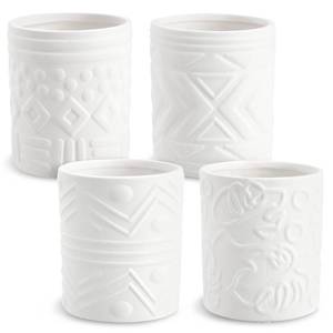 lot 26765 image: Bright Creations - Themed Designs, Unpainted Flower Pots with Drainage Holes, Rubber Plugs, and Small Sticker Pads (3x3x4 inches, White) - Set of 4 - Retail $20
