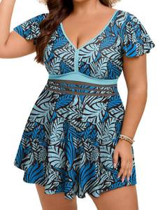 lot 26774 image: Plus Size Swimsuit for Women Swim Dress Full Coverage 2 Piece Bathing Suits Tummy Control Curvy Swimsuits with Boy Shorts
