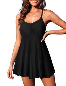 lot 26784 image: Women One Piece Swimsuit Maternity Tummy Control Bathing Suit Plus Size Slimming Swim Dress Full Coverage Modest Swimwear Ruffle Ladies Vintage Swimdress Trendy Cute Skirt Black XXL  - Retail $30