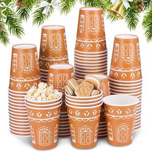 lot 26787 image: 100pcs Christmas Gingerbread Paper Cups, 12 oz Disposable Coffee Cups for Hot Chocolate, Hot and Cold Drinks, Tea, Water, Bar, Parties Supplies, Winter Season Decorations