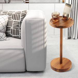 lot 26809 image: Pedestal Side Table, Acacia Drink Table with Weighted Base, Small Round Side Table for Small Spaces with 360 Rotating Phone Holder, Martini & Cocktail Pedestal End Table for Living Room, Home Office - Retail $28