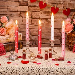 lot 26812 image: 6 Pcs Valentines day Flameless Taper Candles with Red Heart 11 Inch Real Wax LED Candles Flickering Battery Operated Candlesticks for Valentines Gifts Proposal Wedding Anniversary Romantic Night - Retail $18
