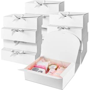 lot 26814 image: 12 Pack Gift Boxes with Lids, 10.6x7.8x3.1 Inch White Paper Gift Box with Ribbon, Bridesmaid Proposal Box for Wedding, Packaging, Baby Shower, Birthday, Christmas, Party, Present Crafting - Retail $15
