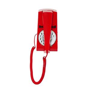 lot 26823 image: Cored Red Wall Phone, Old Fashion Rotary Dial Wall-Mounted Telephone Set, Vintage Decorative Landline Home Phones with Redial, Solid Retro Trimline Landline Telephone