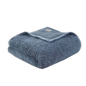 lot 26857 image: Woolrich Twin Burlington Solid Berber Cozy Soft Brushed Bed Blanket Blue Midweight Velvet Polyester, Machine Washable, OEKO-TEX Certified - Retail $40