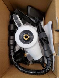 lot 26858 image: Handheld Steam Cleaner, 9-Piece Accessory Set, White, Steamer for Cleaning, Couch Cleaner, Steam Cleaner Carpet and Upholstery - Retail $30