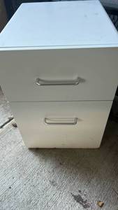 lot 151 image: White Two-Drawer Filing Cabinet with Metal Handles