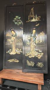 Chinese Lacquered Panel Set with Female Figures