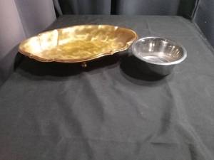 lot 3905 image: Brass Serving Tray with Stainless Steel Bowl Set