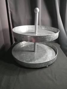 lot 3974 image: Two-Tier Hammered Aluminum Serving Stand