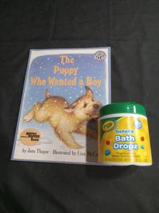 lot 3980 image: The Puppy Who Wanted a Boy Book & Crayola Bath Dropz Bundle