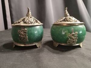 lot 3985 image: Chinese Jade and Silver Dragon Incense Burners