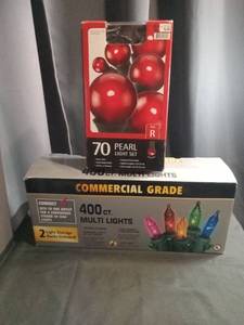 lot 3485 image: Christmas Light Sets - 400 Count Multi-Colored and 70 Count Red Pearl Lights