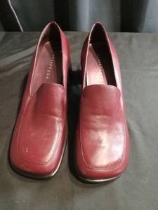 lot 3486 image: Apostrophe Red Leather Loafers with Low Block Heel