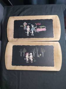 lot 3489 image: Poodle Romance Slate and Wood Serving Boards Set