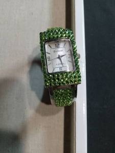 lot 3502 image: Geneva Platinum Green Crystal Embellished Ladies Watch
