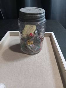 lot 3508 image: Glass Mason Jar with Metal Lid and Mixed Contents