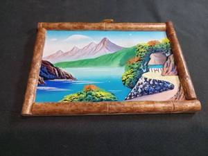 lot 3512 image: Bamboo Framed Landscape Painting with Coastal Scene