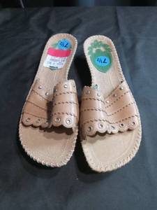 lot 3449 image: Indigo Tan Leather Studded Slide Sandals Size 7.5