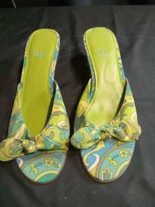 lot 3459 image: Impo Green Abstract Pattern Wedge Mules