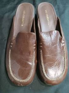 lot 3461 image: Liz Claiborne Brown Leather Loafer Mules