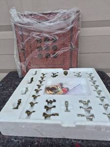 lot 101 image: Pewter & Wood 4 Game Set with Chess, Checkers, Backgammon, and Tic Tac Toe